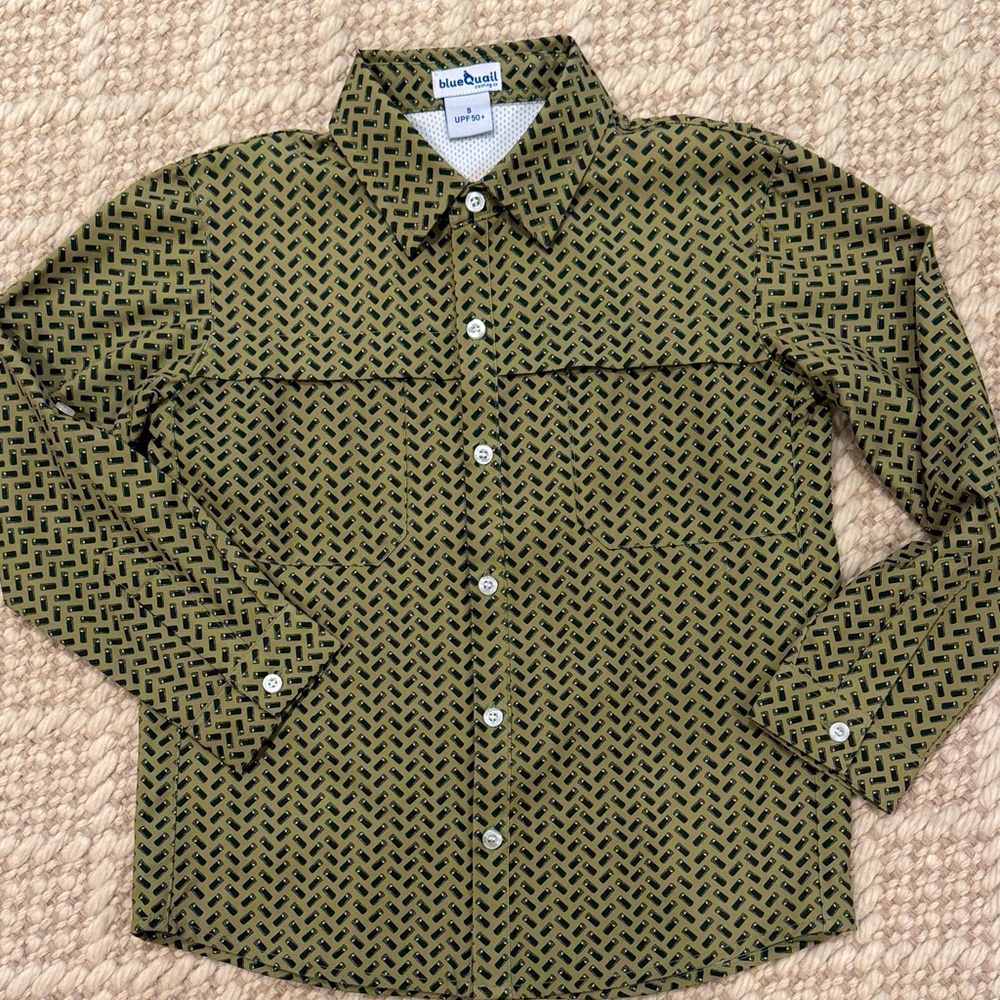 Blue Quail - Boys Khaki/Green Shotgun Shells Long Sleeve Shirt - Size: 5